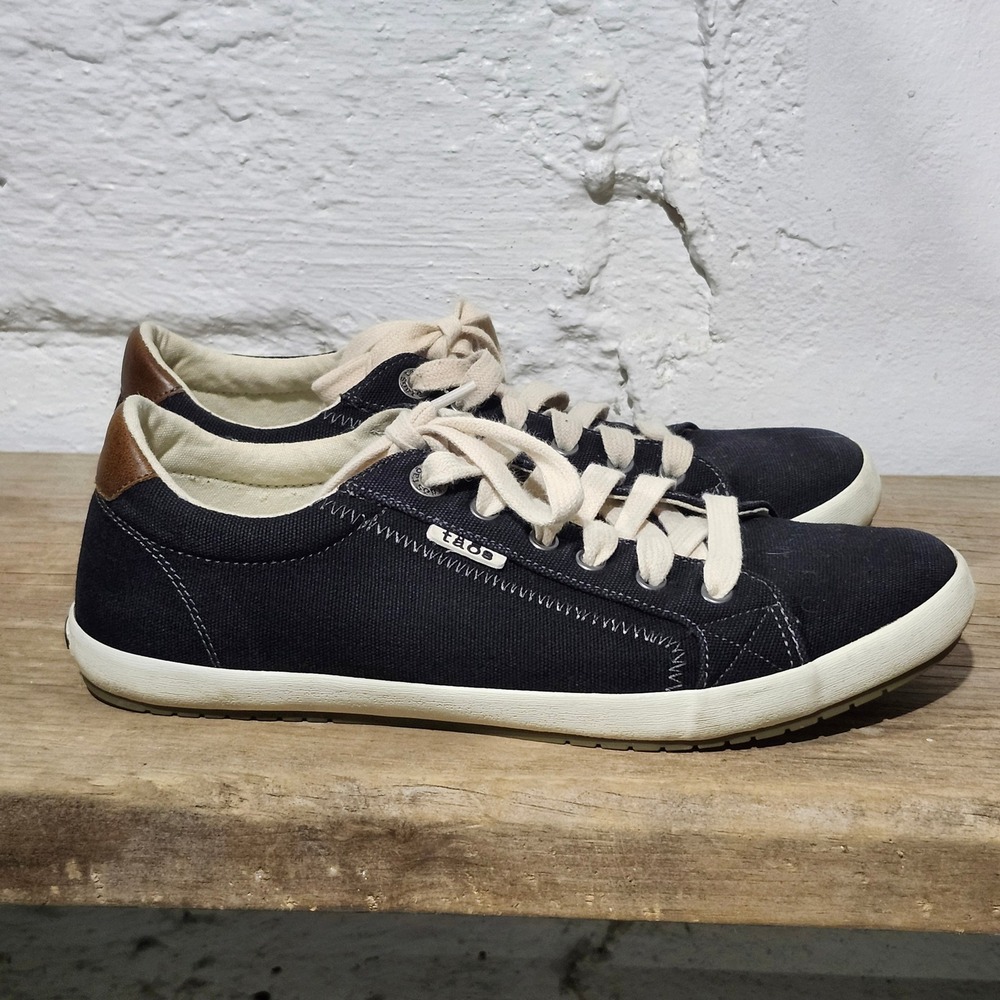 Taos Star Burst Black Canvas Leather Trim Lace Up Sneaker Women US 11 Orthopedic